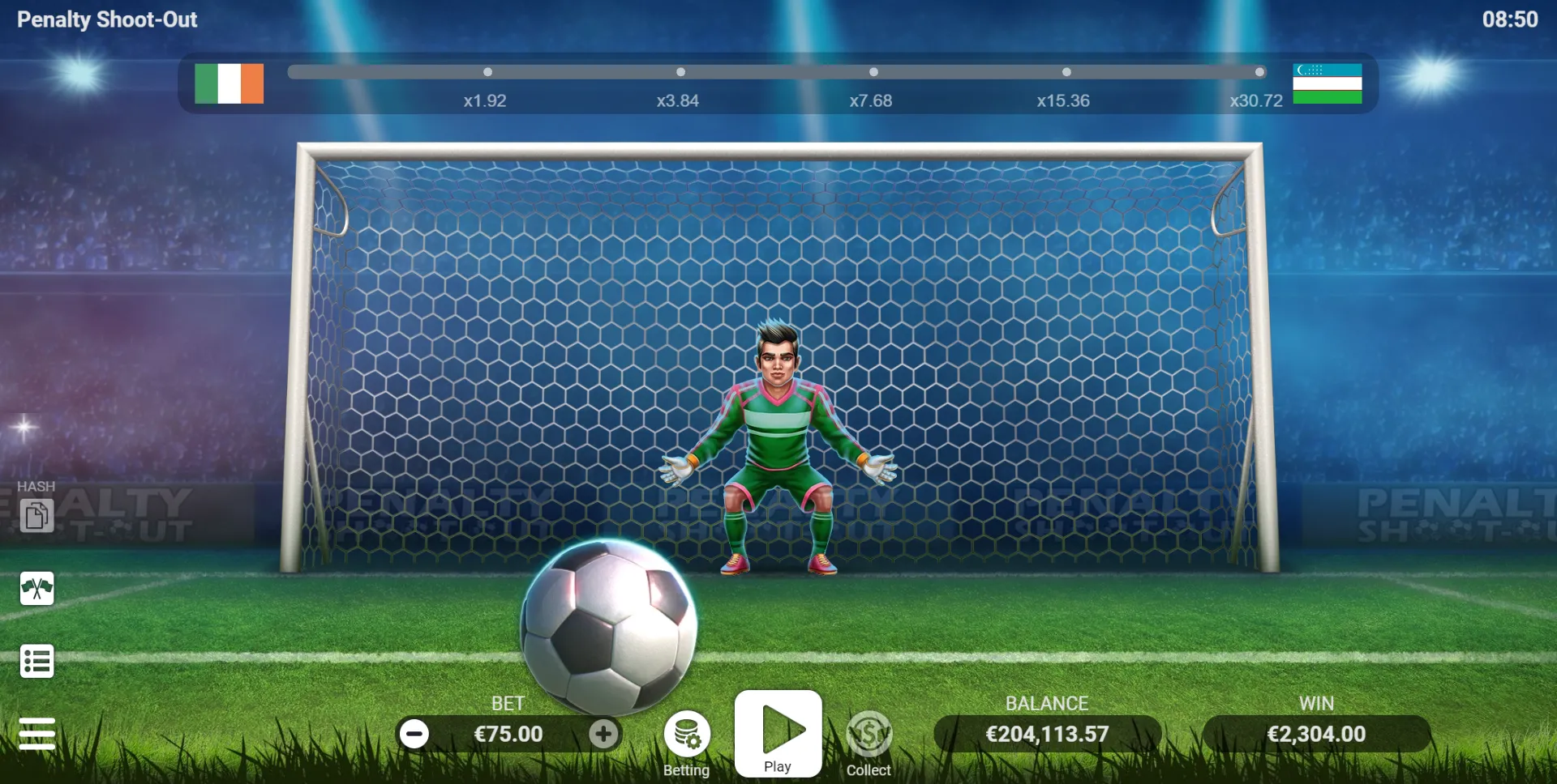 Скриншот геймплею Penalty від Evoplay — обрання кута удару